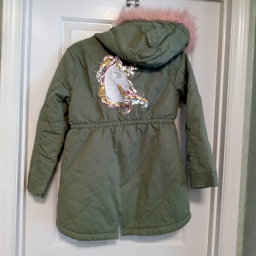 Children's place, Girls/preteen army gree unicorn winter coat